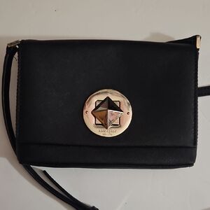 Kate Spade CROSSBODY "Newbury Lane Sally" BLACK LEATHER Gold Tone